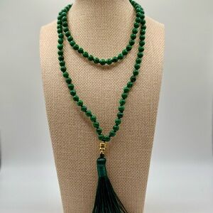 Elegant Green Beaded Necklace with Tassel